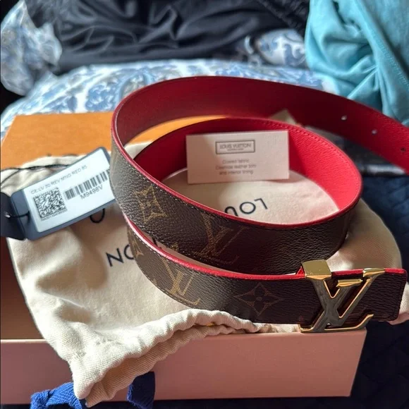 Louis Vuitton Red and Brown Leather Belt Accessory Louis Vuitton x Supreme Red Monogram Leather LV Initiales  main image 3